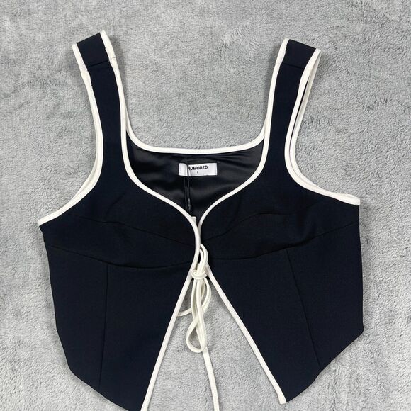 Rumored Crop Top Womens Large Black Stretch Sleeveless Sweetheart Neck Tie Front - Picture 8 of 13